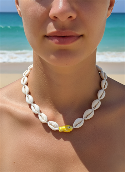 Doğal Deniz Kabuğu Kolye Balık Figürlü Nazar Boncuklu Choker Bohem Kolye