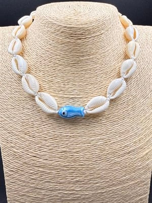 Doğal Deniz Kabuğu Kolye Balık Figürlü Nazar Boncuklu Choker Bohem Kolye