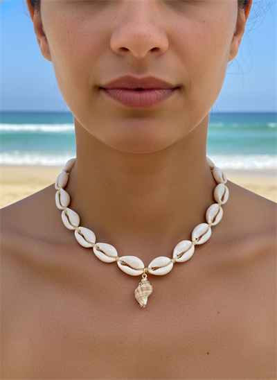 Doğal Deniz Kabuğu Kolye Damla Uçlu Cowrie Shell Choker Bohem Tarzı