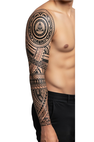 Polinezya Tribal Sleeve Geçici Dövme | All Seeing Eye Illuminati Tasarım