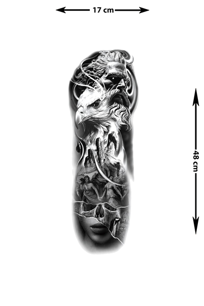 Kartal Kafatası Zeus Sleeve Geçici Dövme | Epik Mitoloji & Dark Fantasy