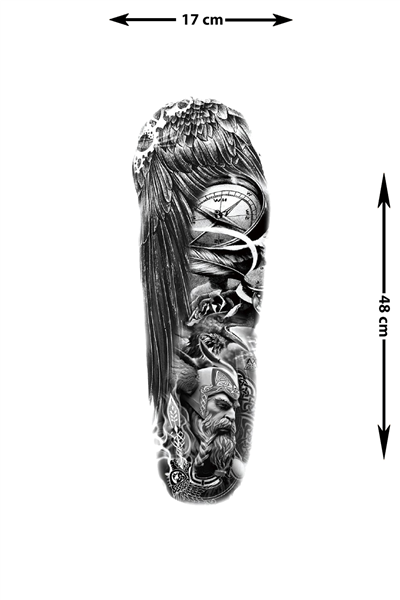 Viking Odin Sleeve Geçici Dövme | Kartal Kuzgun Pusula Epik Tasarım