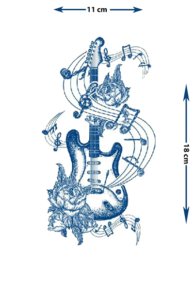 Elektro Gitar ve Melodik Güller Dövmesi - Yarı Kalıcı / 1 Ay Kalıcı Tattoo
