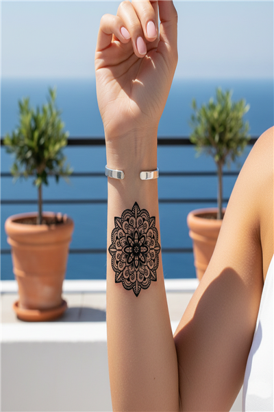 Etnik Mandala Desenli Yarı Kalıcı Dövme / 1 Ay Kalıcı - Spiritüel ve Sanatsal Geçici Dövme