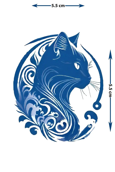 Etnik ve Tribal Kedi Yarı Kalıcı Dövme / 1 Ay Kalıcı - Sanatsal ve Spiritüel Kedi Figürlü Geçici Dövme
