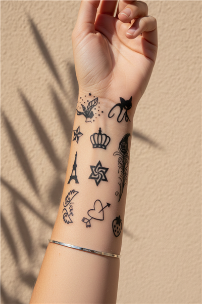 Eyfel Kulesi ve Minimal Figürler Karma Set Dövme - Yarı Kalıcı / 1 Ay Kalıcı Tattoo