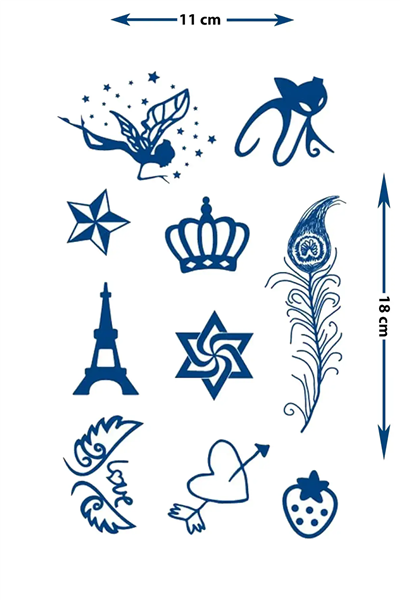 Eyfel Kulesi ve Minimal Figürler Karma Set Dövme - Yarı Kalıcı / 1 Ay Kalıcı Tattoo