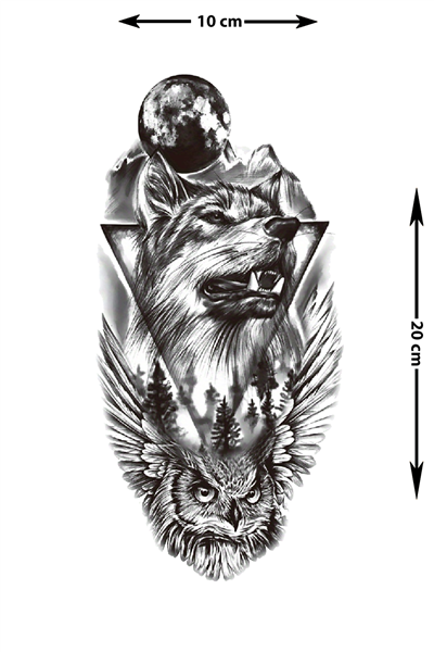 Ay Kurt ve Baykuş Geçici Dövme | Gerçekçi Orman Temalı Kol Bacak Dövmesi