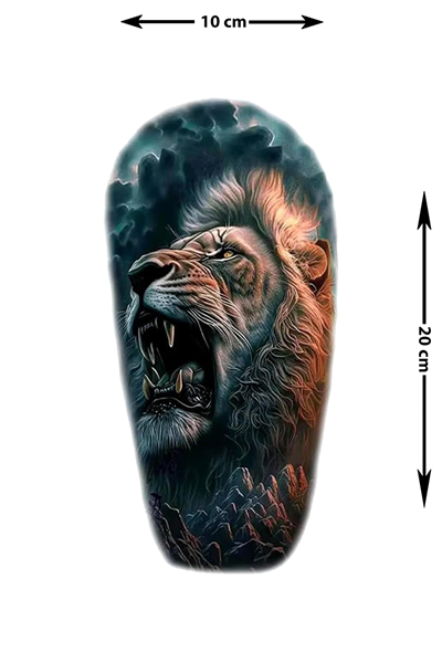 3D Efektli Aslan Dövmesi | Su Geçirmez Gerçekçi Geçici Dövme Sticker