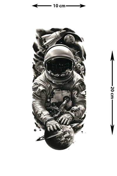 Astronot Uzay Gerçekçi Geçici Dövme – Siyah Beyaz Realism