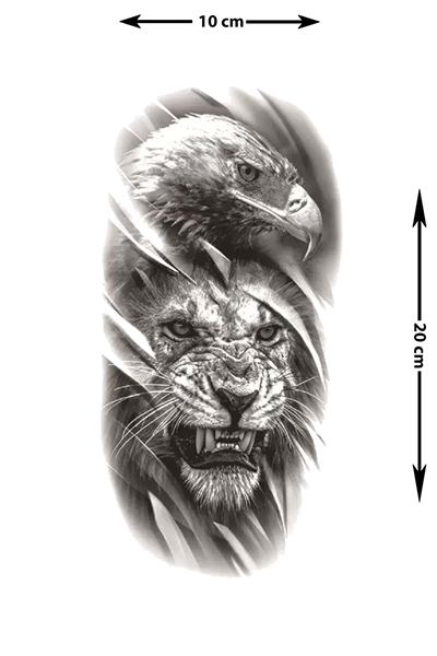 Aslan ve Kartal Geçici Dövme – Gerçekçi Siyah Beyaz