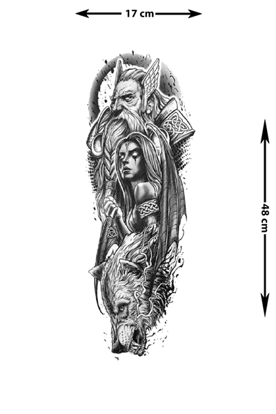 Geçici Kol Kaplama Dövme – Odin ve Kurt Motifleriyle Gücün, Bilgelik ve Sadakatle Yükselin!