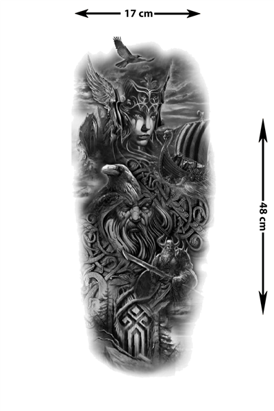 Geçici Kol Kaplama Dövme – Odin ve Viking Motifi ile Efsanevi Güç, Bilgelik ve Savaşçı Ruhunu Keşfedin!