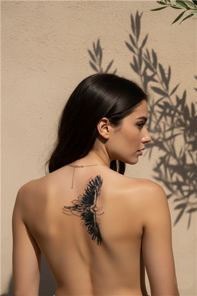 Geniş Kanatlı İnsan Figürü ve Soyut Detaylı Epik Tattoo - Yarı Kalıcı / 1 Ay Kalıcı