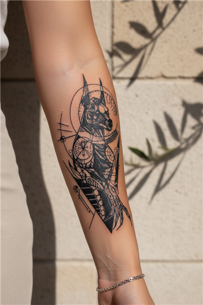 Geometrik Anubis ve Antik Mısır Temalı Dövme - Yarı Kalıcı / 1 Ay Kalıcı Tattoo