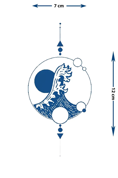 Geometrik Dalga Figürlü Yarı Kalıcı Dövme / 1 Ay Kalıcı - Japon Kanagawa Esintili Sanatsal Geçici Dövme
