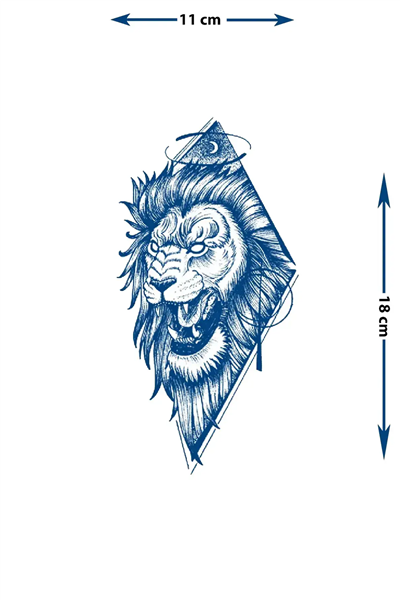 Geometrik Kükreyen Aslan Dövmesi - Yarı Kalıcı / 1 Ay Kalıcı Tattoo