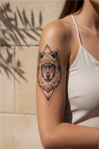 Geometrik Kurt Başı Omuz Dövmesi - Yarı Kalıcı / 1 Ay Kalıcı Tattoo