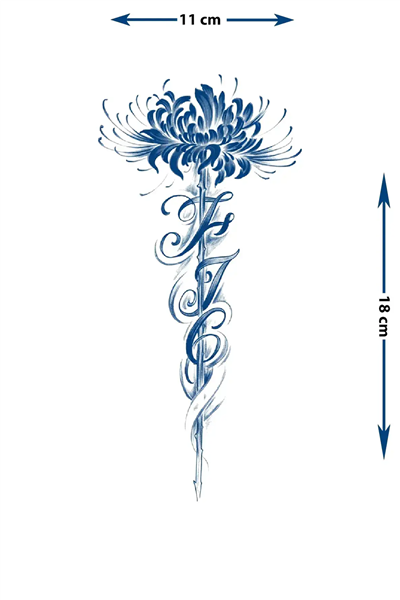 Geometrik Lotus Çiçeği ve Estetik Rakam Kaligrafili Tattoo - Yarı Kalıcı / 1 Ay Kalıcı