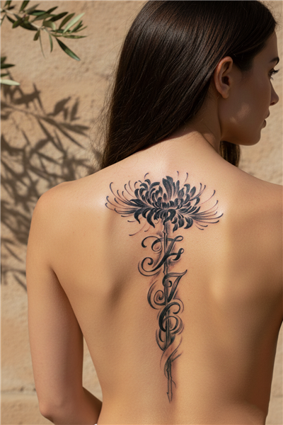 Geometrik Lotus Çiçeği ve Estetik Rakam Kaligrafili Tattoo - Yarı Kalıcı / 1 Ay Kalıcı