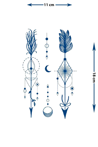 Geometrik Ok ve Hilal Detaylı Kozmik Dövme - Yarı Kalıcı / 1 Ay Kalıcı Tattoo