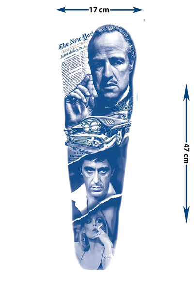 Godfather ve Scarface Portreli Tam Kol Kaplama Tattoo - Yarı Kalıcı / 1 Ay Kalıcı