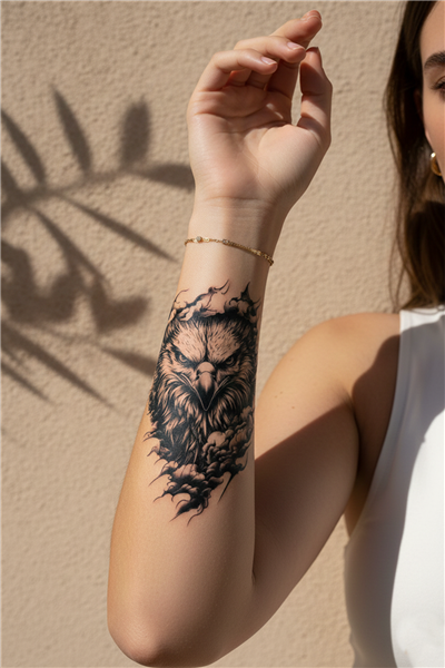 Görkemli Kartal Portresi ve Duman Detaylı Sanatsal Tattoo - Yarı Kalıcı / 1 Ay Kalıcı