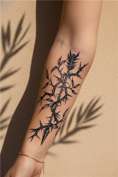 Gotik Dikenli Dal ve Keskin Ok Ucu Figürlü Sanatsal Tattoo - Yarı Kalıcı / 1 Ay Kalıcı