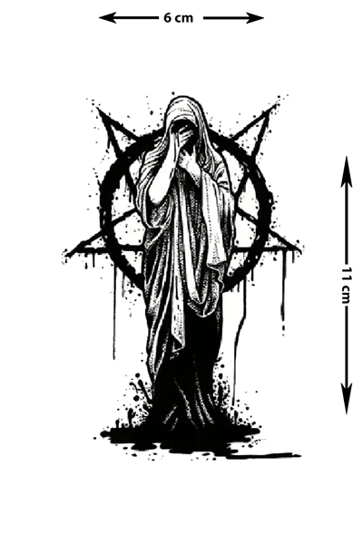Gotik Pentagram ve Peçeli Figür Geçici  Dövmesi