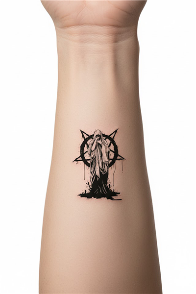 Gotik Pentagram ve Peçeli Figür Geçici  Dövmesi