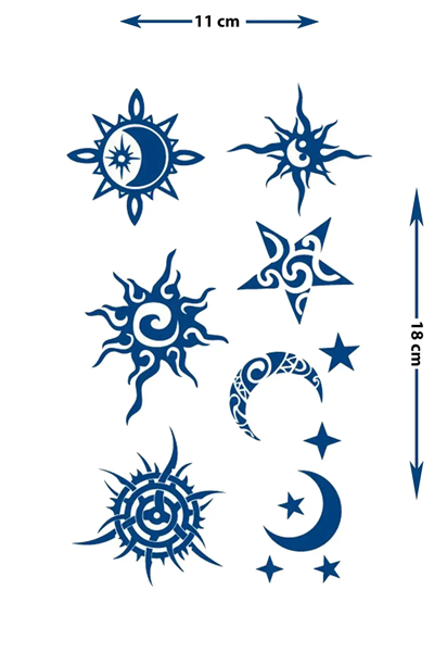 Güneş, Ay ve Yıldız Karma Set Dövme - Yarı Kalıcı / 1 Ay Kalıcı Tattoo