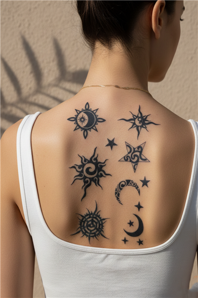 Güneş, Ay ve Yıldız Karma Set Dövme - Yarı Kalıcı / 1 Ay Kalıcı Tattoo