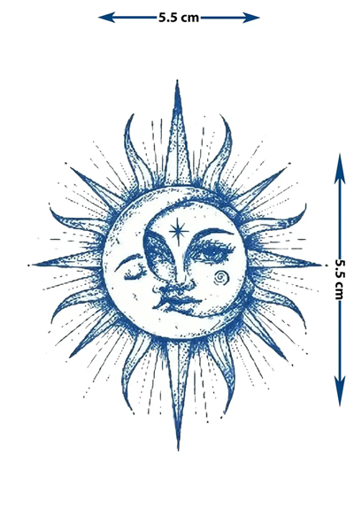 Güneş ve Ay (Sun & Moon) Yarı Kalıcı Dövme / 1 Ay Kalıcı - Gökyüzü ve Denge Temalı Sırt Geçici Dövme
