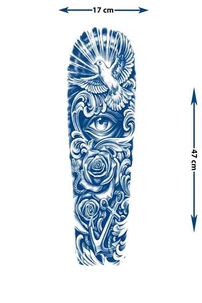Güvercin, Göz ve Çapa Motifli Tam Kol Kaplama Tattoo - Yarı Kalıcı / 1 Ay Kalıcı