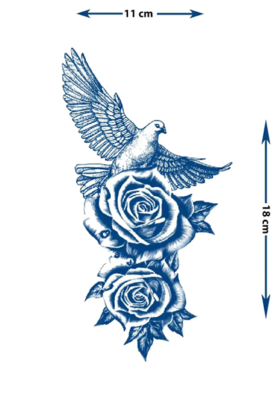 Güvercin ve Çifte Gül Dövmesi - Yarı Kalıcı / 1 Ay Kalıcı Tattoo