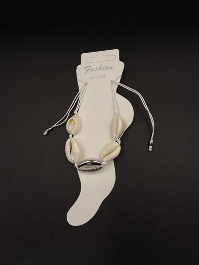 Deniz Kabuklu Halhal Silver Detaylı Ayarlanabilir Cowrie Shell Anklet