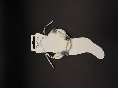 Deniz Kabuklu Turkuaz Taşlı Halhal Gümüş Toplu Ayarlanabilir Cowrie Anklet Bohem