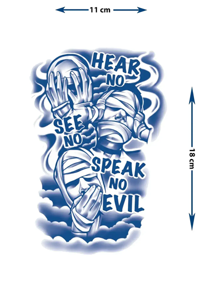 Hear No See No Speak No Evil Tasarımlı Yarı Kalıcı Dövme | 1 Ay Kalıcı Göğüs Dövmesi