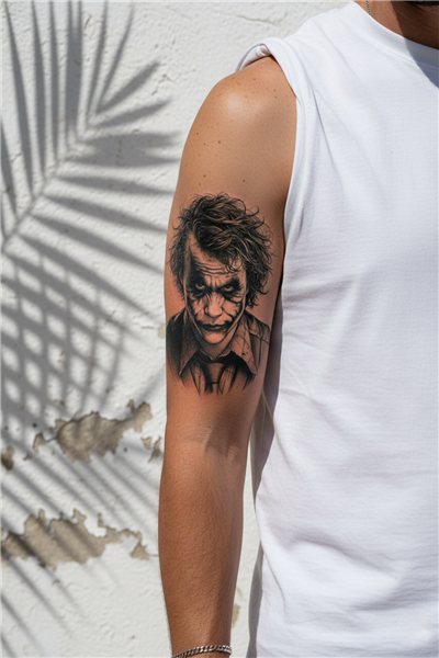 Hiper-Realistik Joker Portre Tasarımlı Sanatsal Vücut Dövmesi - 1 Ay Kalıcı / Yarı Kalıcı