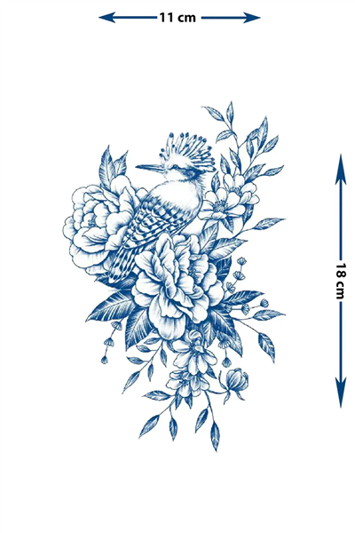 İbibik Kuşu ve Şakayık Çiçekli Dövme - Yarı Kalıcı / 1 Ay Kalıcı Tattoo