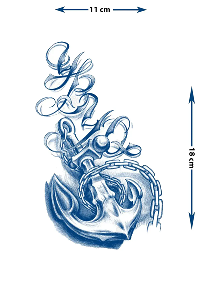 Kaligrafik Harf Detaylı Zincirli Çapa Dövmesi - Yarı Kalıcı / 1 Ay Kalıcı Tattoo