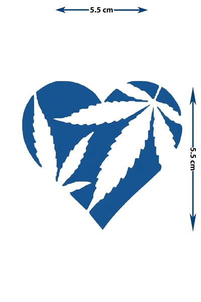 Kalp Formunda ÇİÇEK Yaprağı Yarı Kalıcı Dövme / 1 Ay Kalıcı - Weed ve Heart Temalı Geçici Dövme