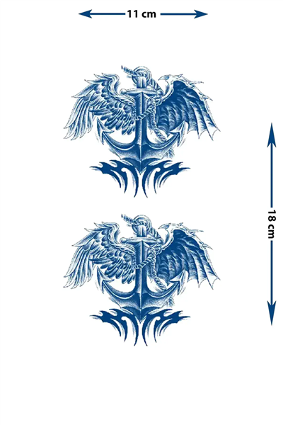 Kanatlı Çapa ve Tribal Göğüs Dövmesi - Yarı Kalıcı / 1 Ay Kalıcı Tattoo
