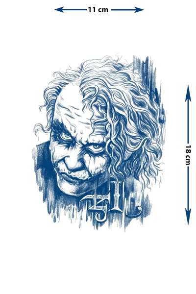 Kaotik Joker Portresi ve Gotik Yazı Detaylı Sanatsal Tattoo - Yarı Kalıcı / 1 Ay Kalıcı