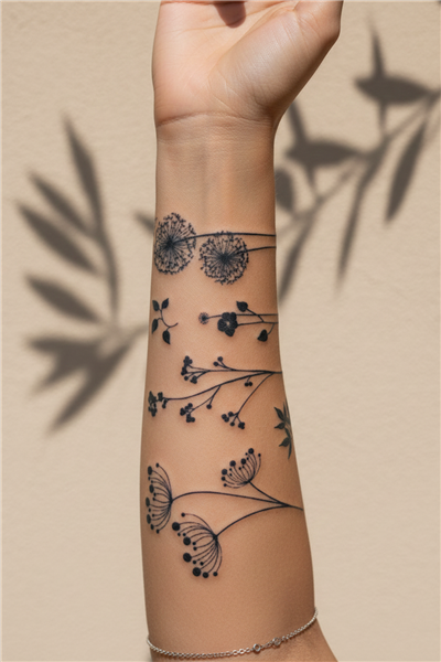 Karahindiba ve Kır Çiçekli Bileklik Dövme - Yarı Kalıcı / 1 Ay Kalıcı Tattoo