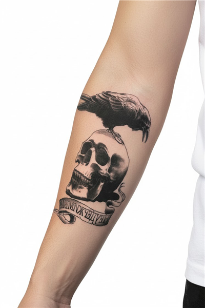 karga ve kafatası memento mori dövmesi