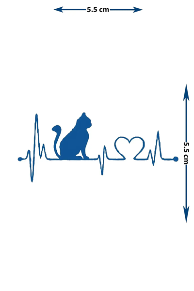 Kedi ve Kalp Atışı (Lifeline) Yarı Kalıcı Dövme / 1 Ay Kalıcı - Kedi Severler İçin Minimalist Geçici Dövme