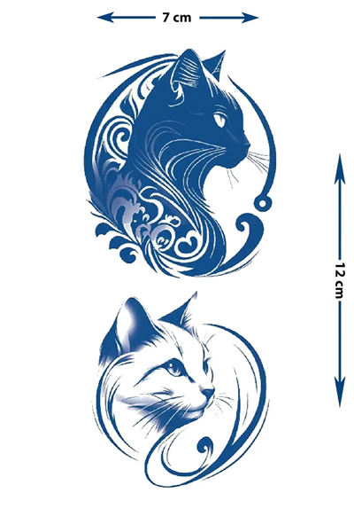 Kedi Yin Yang Yarı Kalıcı Dövme / 1 Ay Kalıcı - Minimalist ve Hayvan Temalı Sanatsal Geçici Dövme