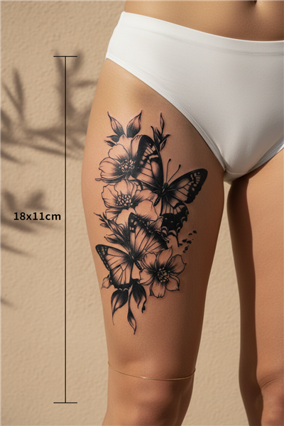 Kelebek ve Çiçek Buketi Detaylı Sanatsal Tattoo - Yarı Kalıcı / 1 Ay Kalıcı
