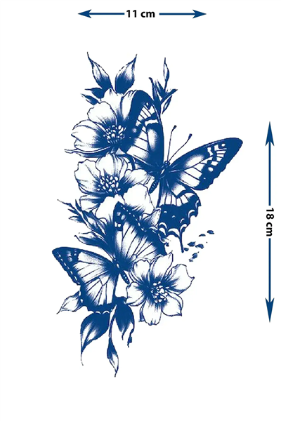 Kelebek ve Çiçek Buketi Detaylı Sanatsal Tattoo - Yarı Kalıcı / 1 Ay Kalıcı